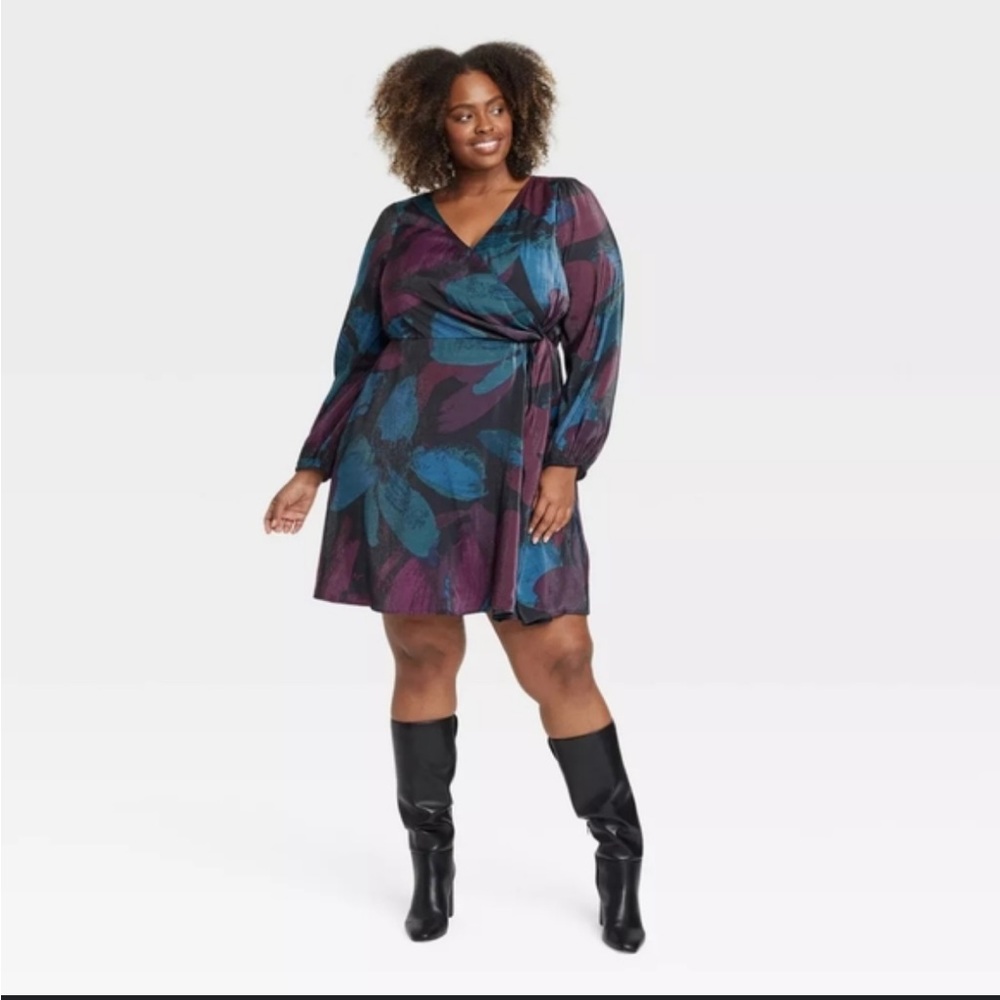 Ava & Viv Long Sleeve Dress - Blue and Purple